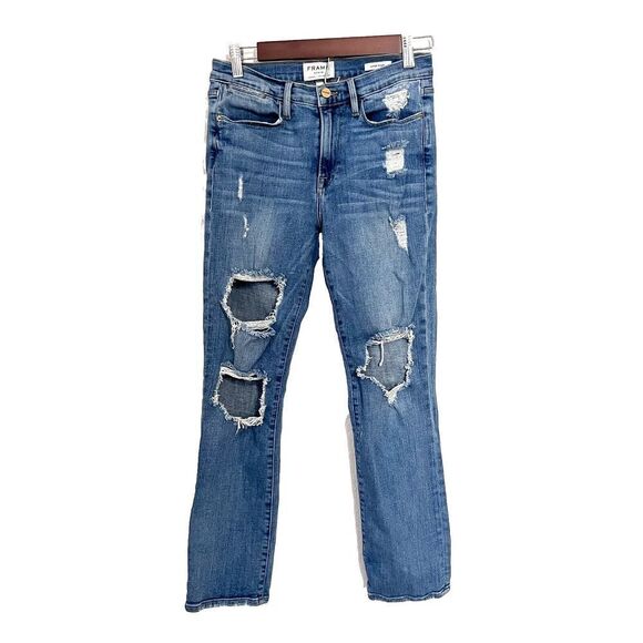 Frame Le High Straight Jeans Women Size 27 Distressed Blue - Picture 2 of 9